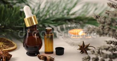 芳香疗法.草药和蜡烛精油瓶